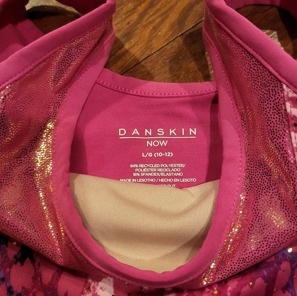 🌻 NWT Danskin Pink Foil Girls Dance Bra Top Size L (10/12)